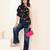 Navy blue tropical print angrakha style cotton kurta top