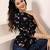 Navy blue tropical print angrakha style cotton kurta top