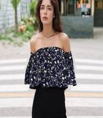 Navy blue tropical print angrakha style cotton kurta top