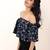 Navy blue tropical print angrakha style cotton kurta top