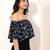 Navy blue tropical print angrakha style cotton kurta top