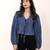 Navy blue tropical print angrakha style cotton kurta top