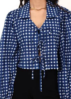 Navy blue tropical print angrakha style cotton kurta top 4