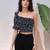 Navy blue tropical print angrakha style cotton kurta top
