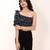 Navy blue tropical print angrakha style cotton kurta top