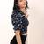 Navy blue tropical print angrakha style cotton kurta top