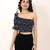 Navy blue tropical print angrakha style cotton kurta top