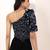 Navy blue tropical print angrakha style cotton kurta top