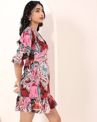 Navy blue tropical print angrakha style cotton kurta top 3