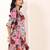 Navy blue tropical print angrakha style cotton kurta top