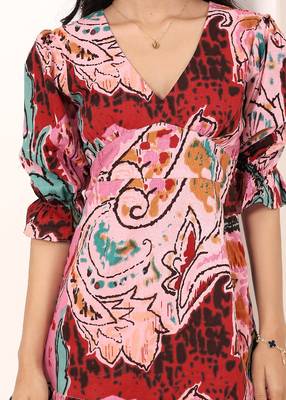 Navy blue tropical print angrakha style cotton kurta top 4
