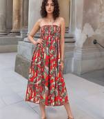 Navy blue tropical print angrakha style cotton kurta top