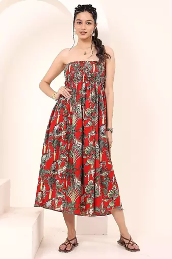 Navy blue tropical print angrakha style cotton kurta top
