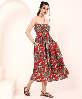 Navy blue tropical print angrakha style cotton kurta top 4