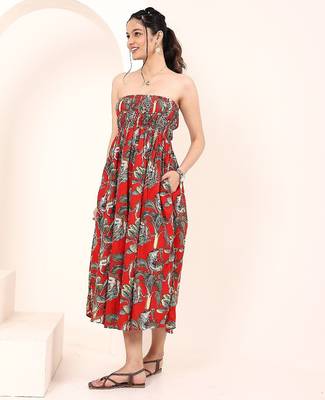 Navy blue tropical print angrakha style cotton kurta top 5