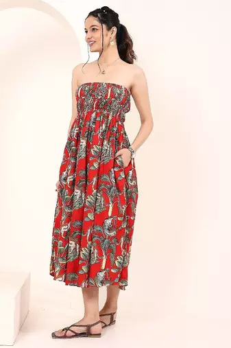 Navy blue tropical print angrakha style cotton kurta top