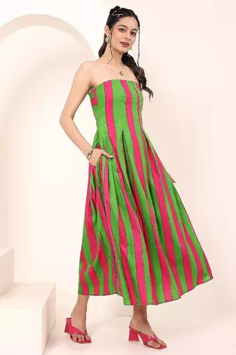 Navy blue tropical print angrakha style cotton kurta top