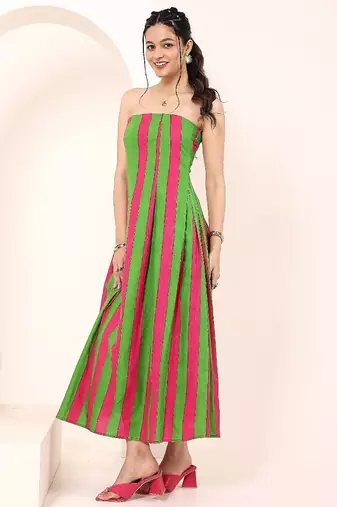 Navy blue tropical print angrakha style cotton kurta top