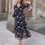 Navy blue tropical print angrakha style cotton kurta top