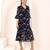 Navy blue tropical print angrakha style cotton kurta top