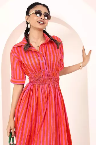 Navy blue tropical print angrakha style cotton kurta top