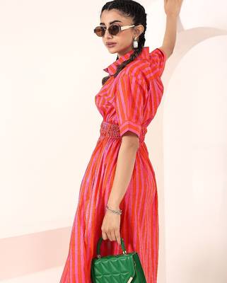 Navy blue tropical print angrakha style cotton kurta top 4