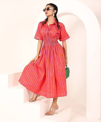 Navy blue tropical print angrakha style cotton kurta top 5