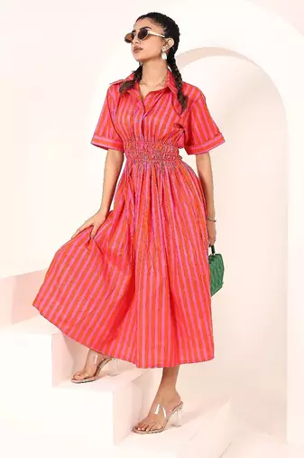 Navy blue tropical print angrakha style cotton kurta top