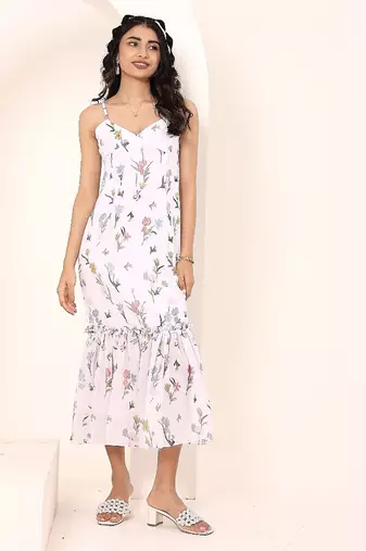 Navy blue tropical print angrakha style cotton kurta top