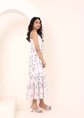 Navy blue tropical print angrakha style cotton kurta top 3