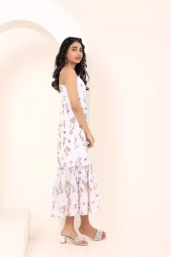 Navy blue tropical print angrakha style cotton kurta top