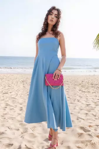 navy blue cotton kurta top with tropical print design