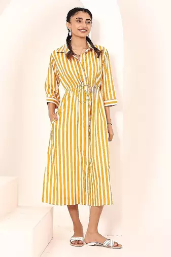 Navy blue tropical print angrakha style cotton kurta top
