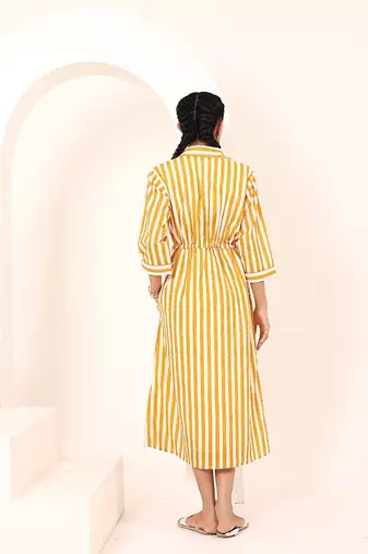 Navy blue tropical print angrakha style cotton kurta top