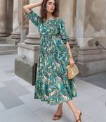 Navy blue tropical print angrakha style cotton kurta top