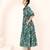 Navy blue tropical print angrakha style cotton kurta top
