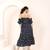 Navy blue tropical print angrakha style cotton kurta top