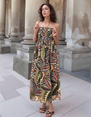 Navy blue tropical print angrakha style cotton kurta top 1