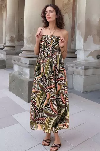 Navy blue tropical print angrakha style cotton kurta top