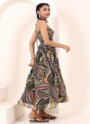 Navy blue tropical print angrakha style cotton kurta top 3