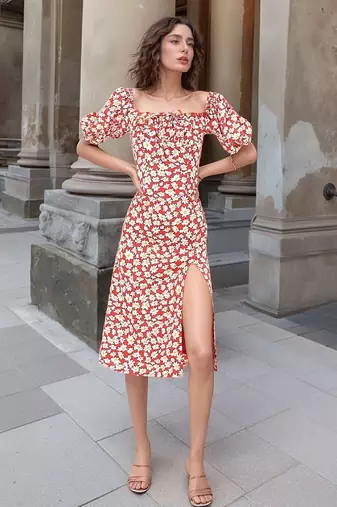 Navy blue tropical print angrakha style cotton kurta top