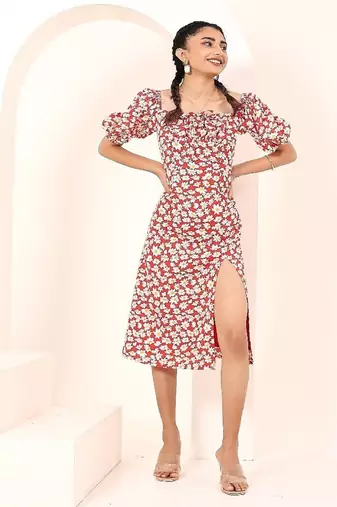 Navy blue tropical print angrakha style cotton kurta top