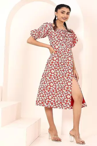 Navy blue tropical print angrakha style cotton kurta top