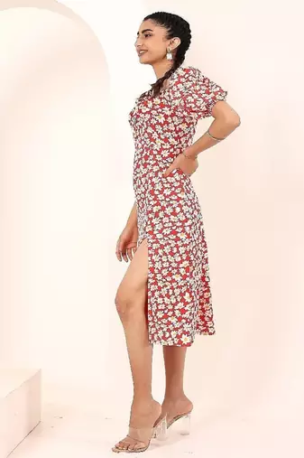 Navy blue tropical print angrakha style cotton kurta top