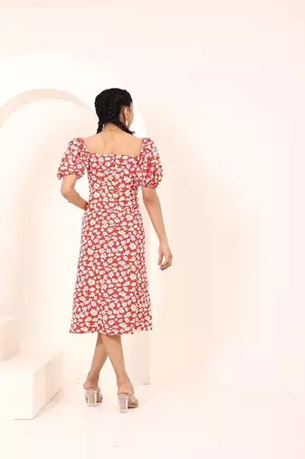 Navy blue tropical print angrakha style cotton kurta top