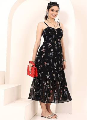 Navy blue tropical print angrakha style cotton kurta top 2