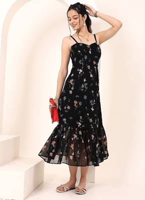 Navy blue tropical print angrakha style cotton kurta top 3