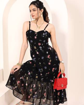 Navy blue tropical print angrakha style cotton kurta top 4
