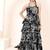 Navy blue tropical print angrakha style cotton kurta top