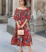 Navy blue tropical print angrakha style cotton kurta top